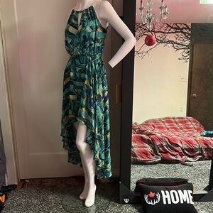 Stunning Green Turquoise  Blue Yellow High Low Summer Chiffon Vacation Dress